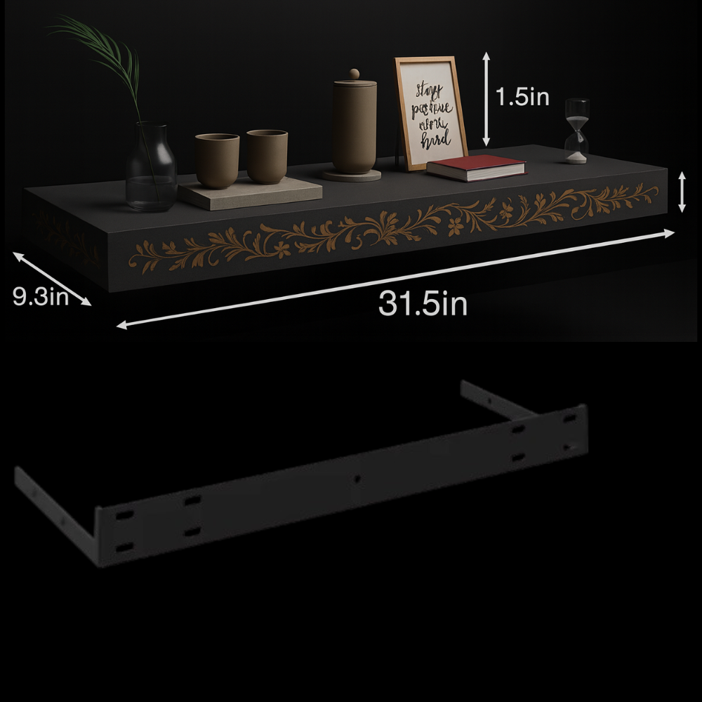 Custom Engraved Gray MDF Floating Wall Shelf Modern Decorative Display