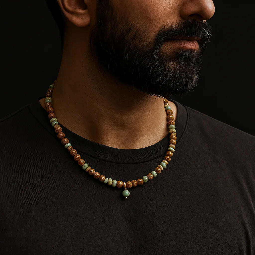 Handmade Bark stone chip Stone beads Necklace Hadi Craft