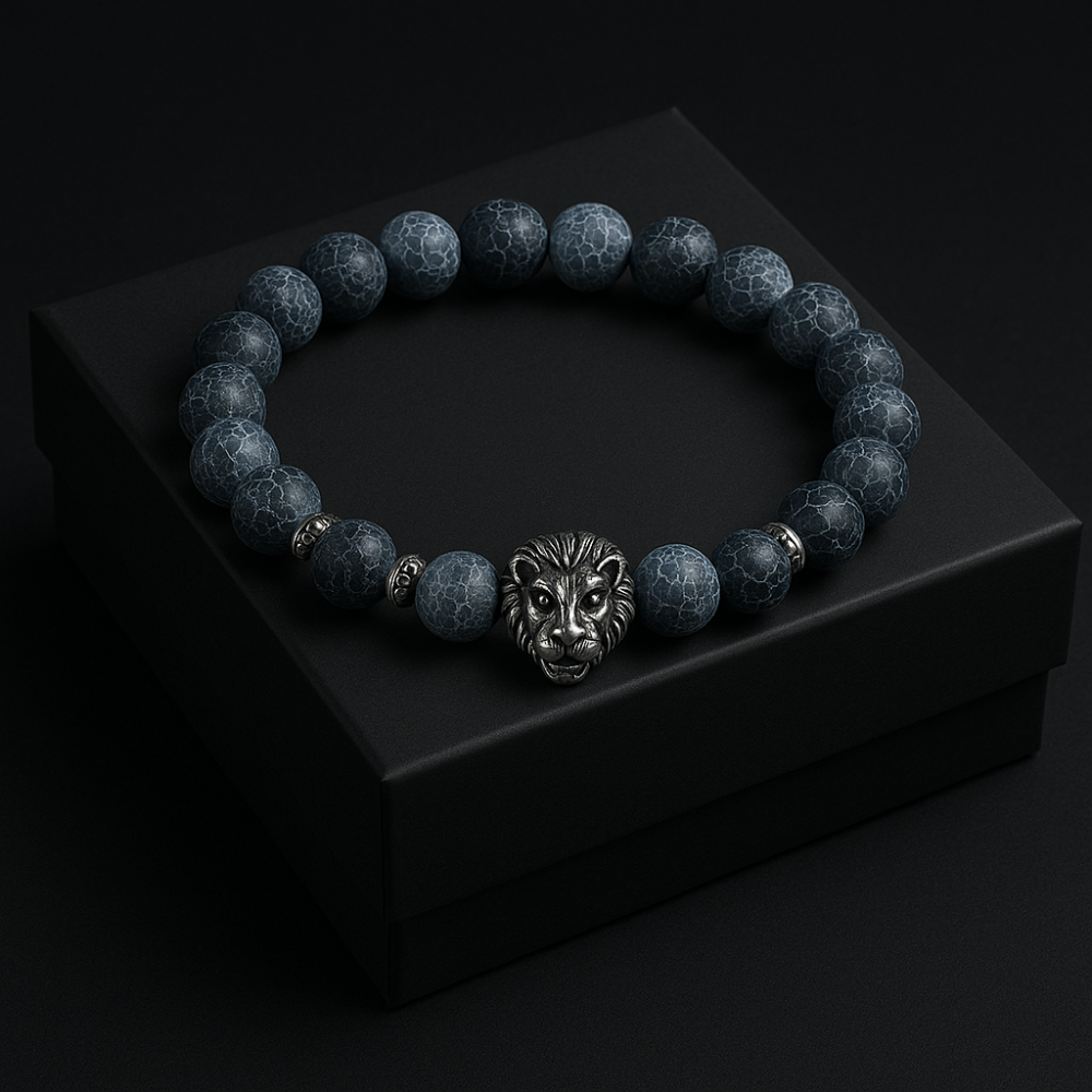 Lion Charm Bracelet with Black Agate stone Beads Bracelet Perfect for Gift