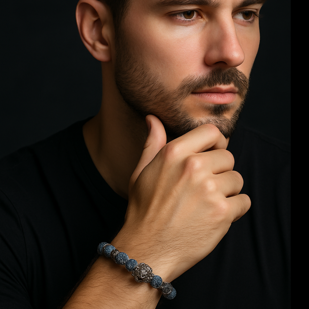 Lion Charm Bracelet with Black Agate stone Beads Bracelet Perfect for Gift