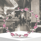 Pink Zircon Copper Bracelet – Elegant Platinum Finish Women’s Jewelry Gift