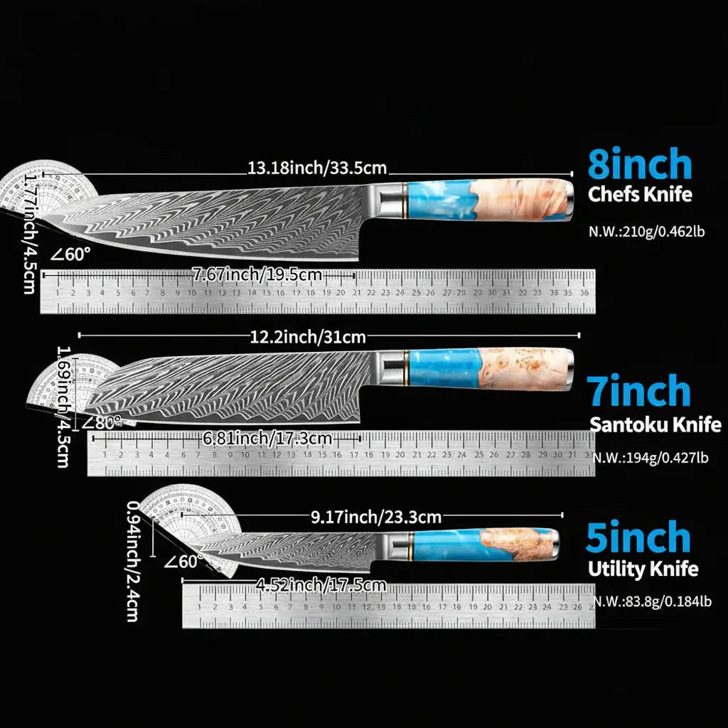 67 Layer Damascus Kitchen Knife Set Knives with Wooden Handle - Hadi Craft