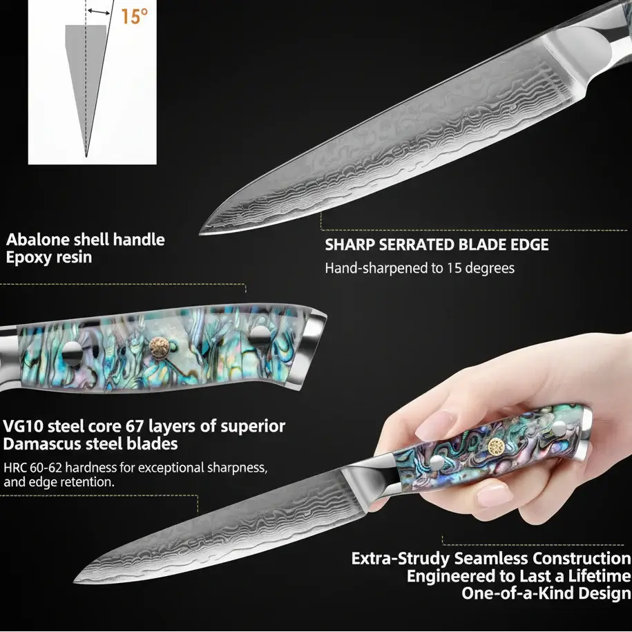 67 Layer Damascus Steel Utility Knife Professional Kitchen Knife - Hadi Craft