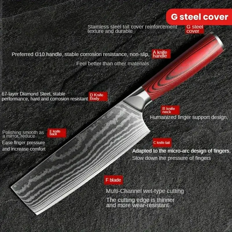 67 Layers Damascus Kitchen Knife G10 Handle Chef Nakiri Boning Nakiri - Hadi Craft