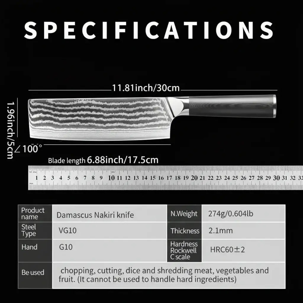 67 Layers Damascus Kitchen Knife G10 Handle Chef Nakiri Boning Nakiri - Hadi Craft