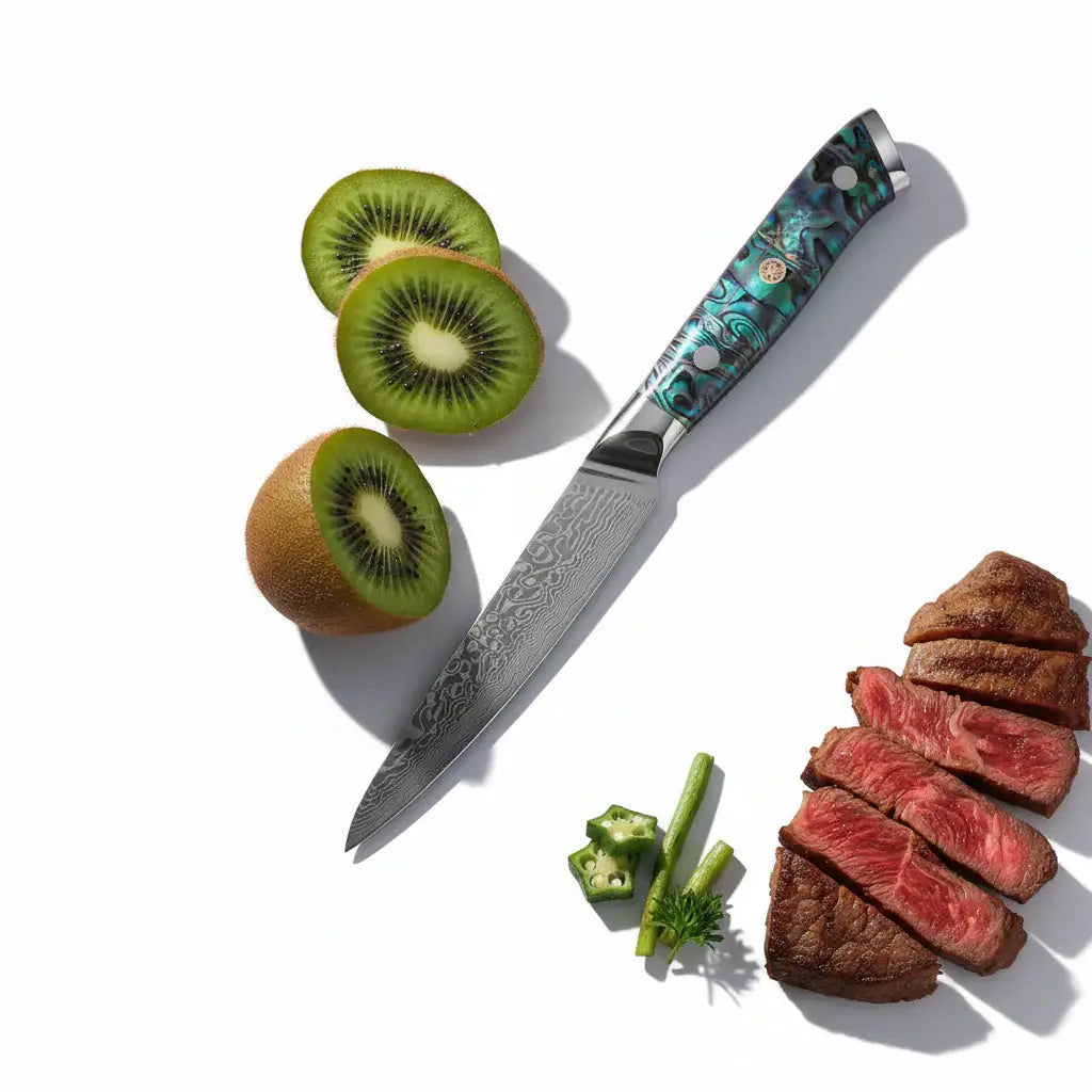 67 layer damascus steel utility knife abalone Hadi Craft USA