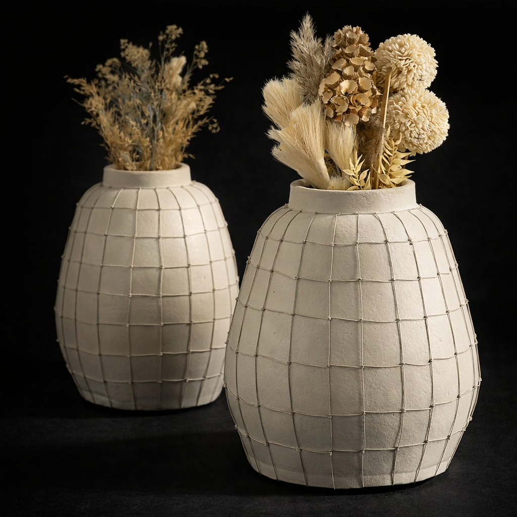 Off-White Large Handmade Terracotta Vase | Contemporary Home Decor Statement Piece (15.5")