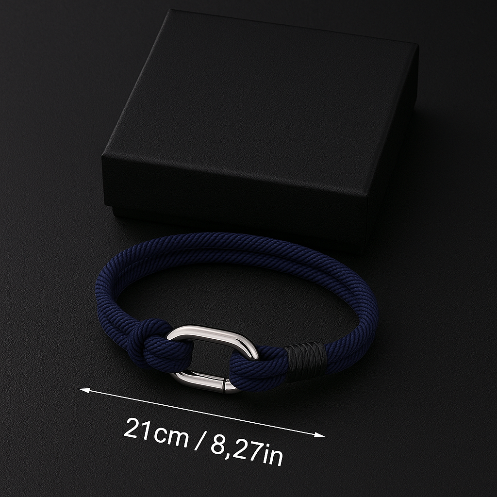 Navy Blue Rope Bracelet – Minimalist Men’s Nautical Bracelet with Stainless Steel Clasp