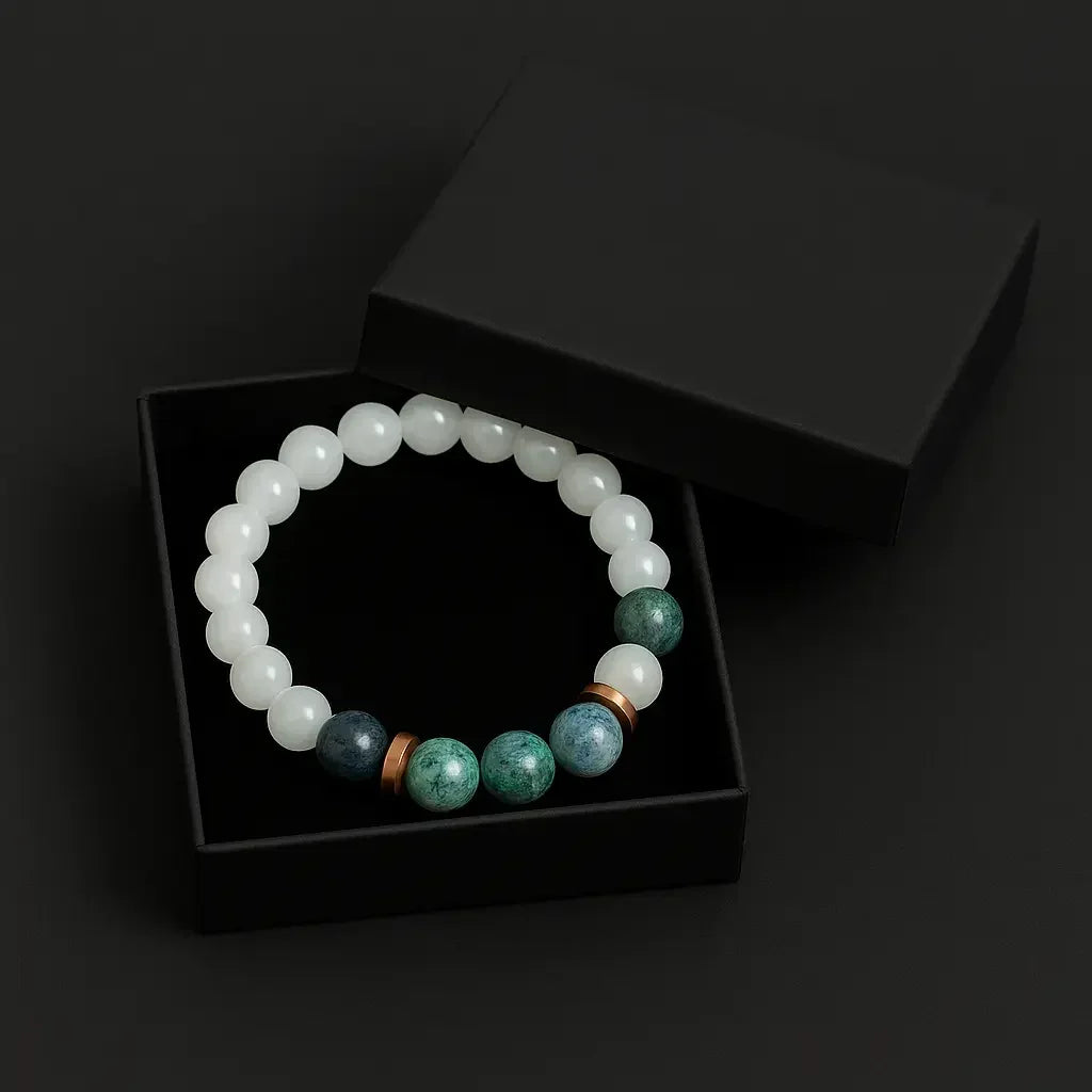 Handmade Natural White and Green Aggregate stone Bead Bracelet Hadi Craft