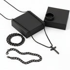 Men’s Cross Jewelry Set – Black Necklace Ring Bracelet Fashion Accessories Gift Set