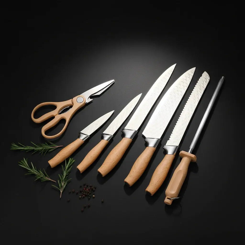 7-Piece Stainless Steel Chef Knife Set with Storage Case & Scissor - Hadi Craft