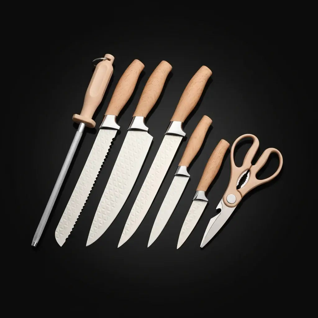 7-Piece Stainless Steel Chef Knife Set with Storage Case & Scissor - Hadi Craft