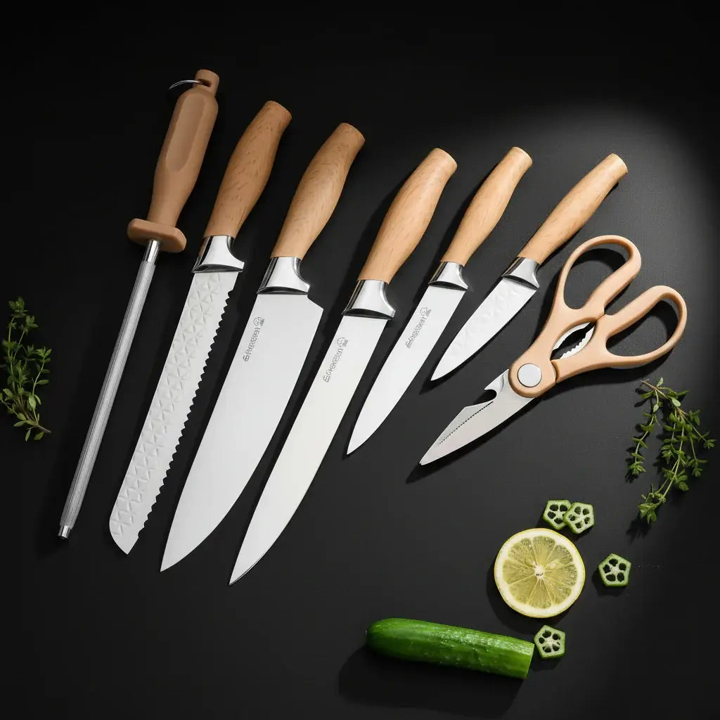7-Piece Stainless Steel Chef Knife Set with Storage Case & Scissor - Hadi Craft