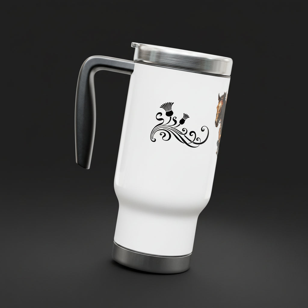 Horse Rider Travel Mug 14oz – Stainless Steel Insulated Tumbler with Handle | Spill-Resistant BPA-Free Mug for Equesestrians