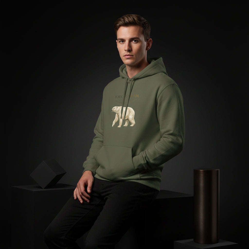 Polar Bear “Born to Be Wild” Hoodie — Minimal Animal Graphic Fleece