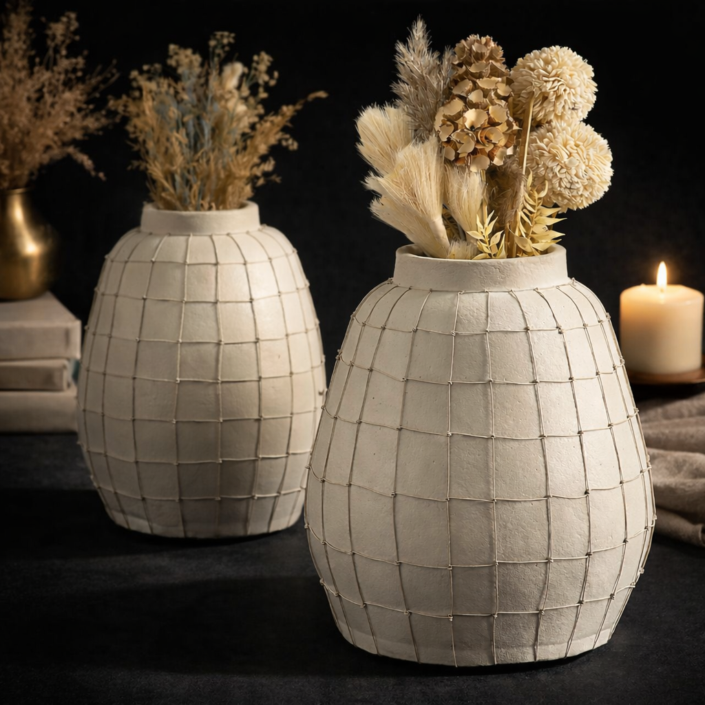 Off-White Large Handmade Terracotta Vase | Contemporary Home Decor Statement Piece (15.5")