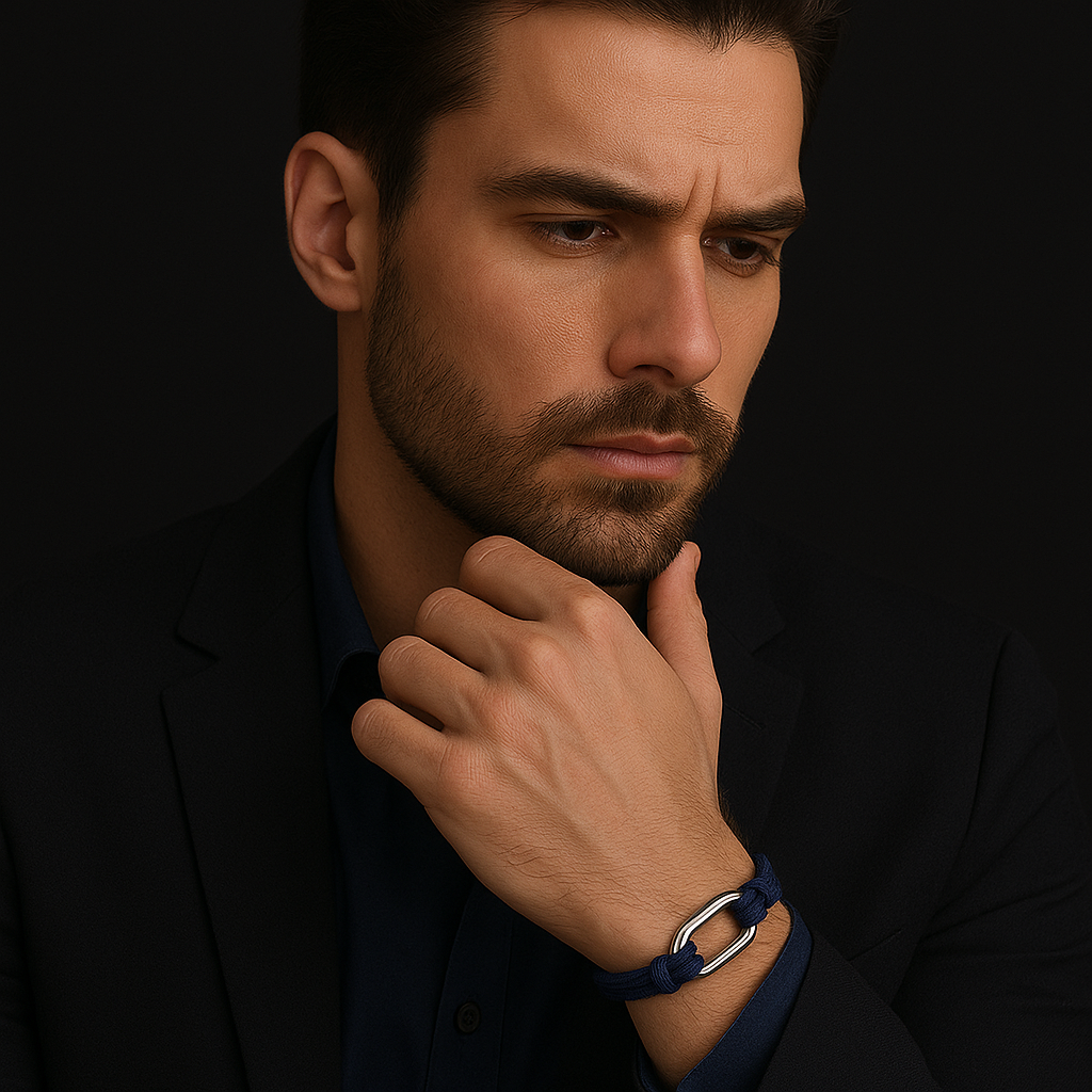 Navy Blue Rope Bracelet – Minimalist Men’s Nautical Bracelet with Stainless Steel Clasp