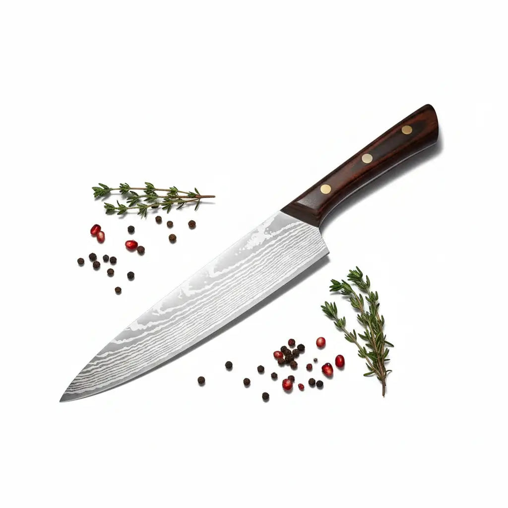 8-Inch 3Cr13 Stainless Steel Chef Knife with Wooden Handle – Vintage Style - Hadi Craft