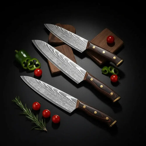 8-Inch 3Cr13 Stainless Steel Chef Knife with Wooden Handle – Vintage Style - Hadi Craft