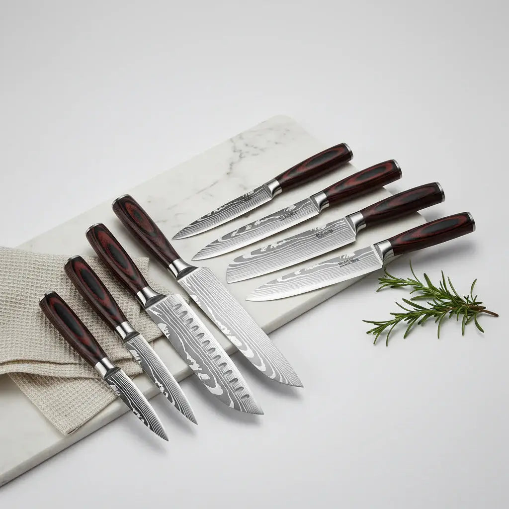 8-Piece Premium Stainless Steel Kitchen Knife Set with Wooden Handles - Hadi Craft