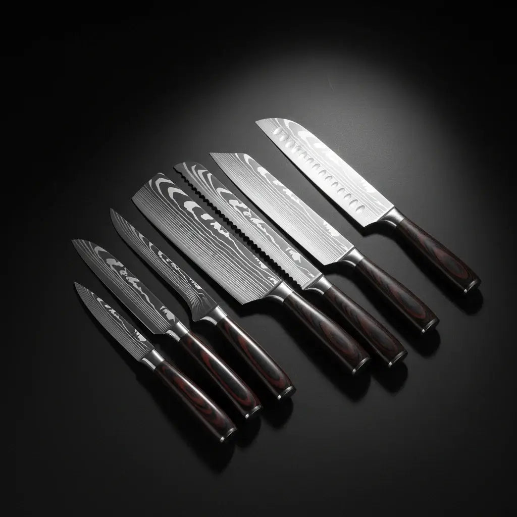 8-Piece Premium Stainless Steel Kitchen Knife Set with Wooden Handles - Hadi Craft