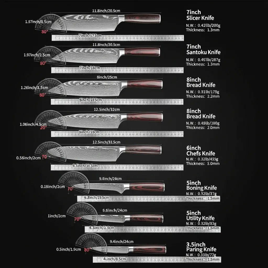 8-Piece Premium Stainless Steel Kitchen Knife Set with Wooden Handles - Hadi Craft