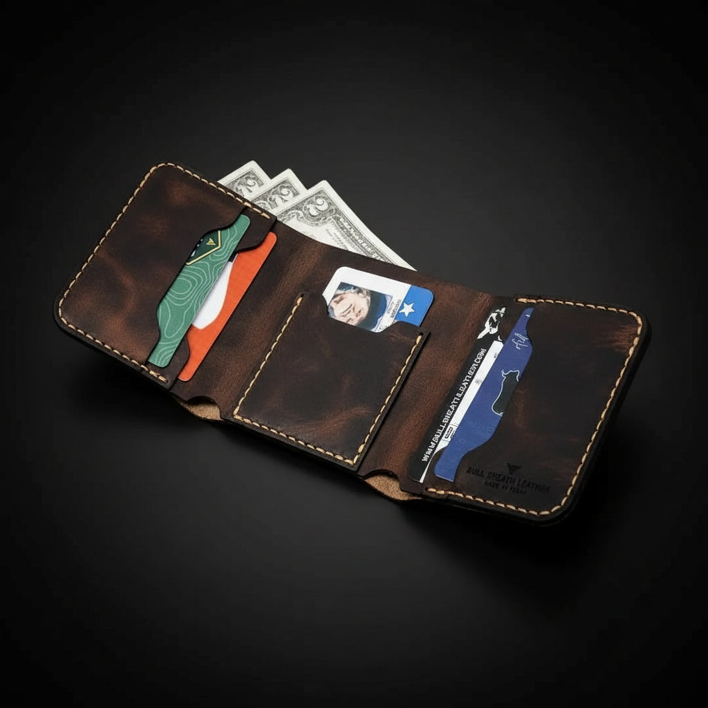 Handmade Leather Trifold Wallet for Men – Full-Grain & Personalized | The Trinity | Hadi Craft USA