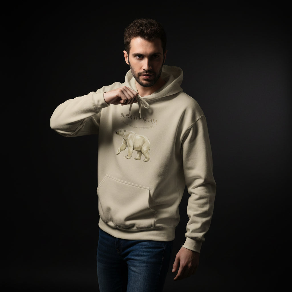Polar Bear “Born to Be Wild” Hoodie — Minimal Animal Graphic Fleece