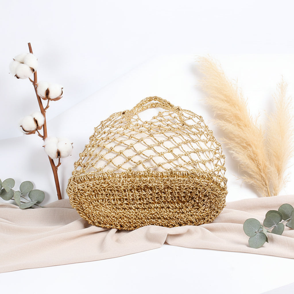 Gold Silver Color Hollow Portable Straw Weaved Bag Hand Carrying Woven Bag