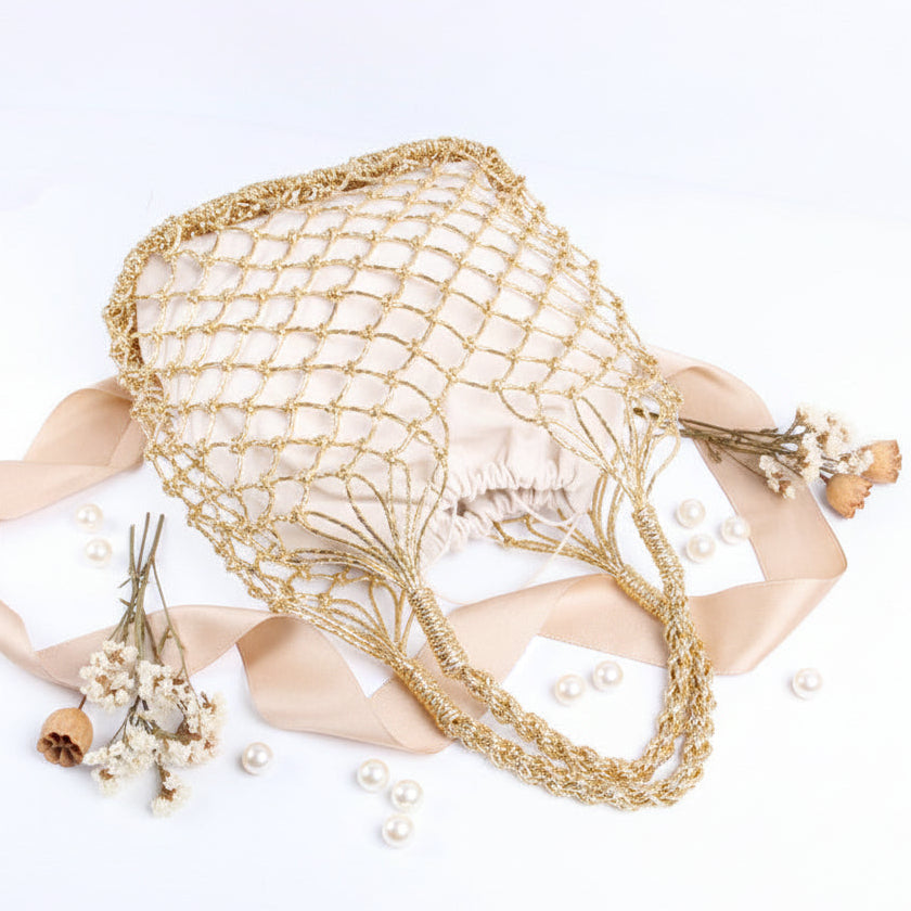 Gold Silver Color Hollow Portable Straw Weaved Bag Hand Carrying Woven Bag