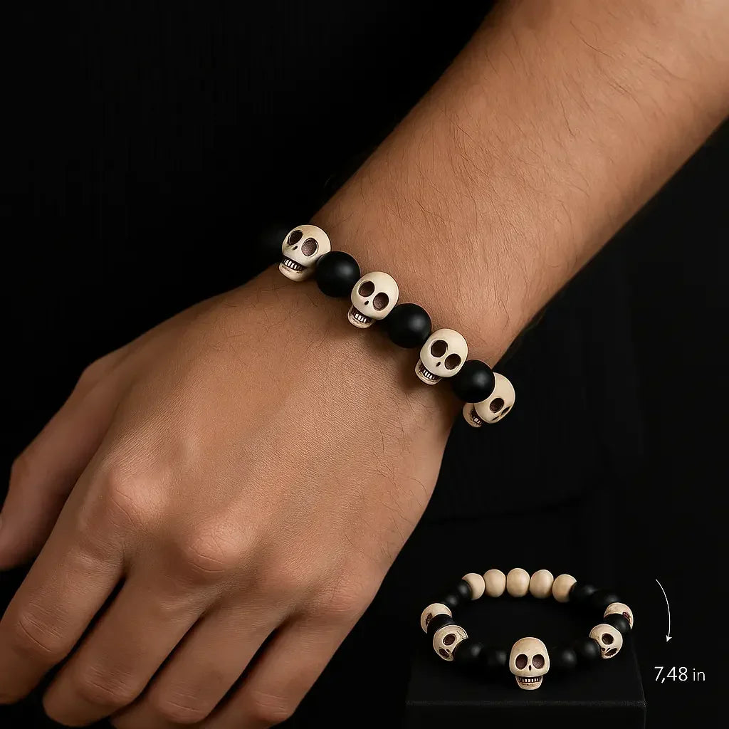 Handmade Halloween Skull stone Bead Bracelet Hadi Craft