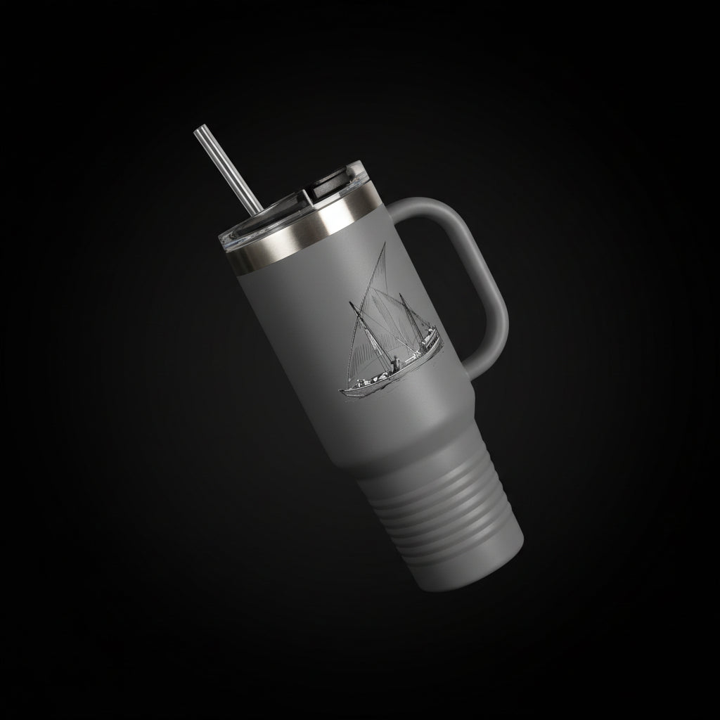 40oz Insulated Travel Mug with Handle – Stainless Steel Tumbler with Classic Sailing Dhow Design