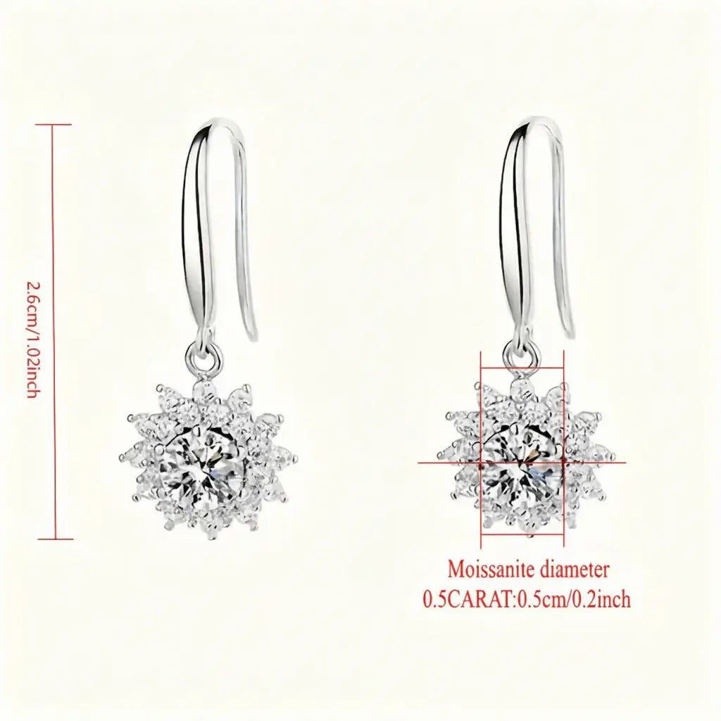 925 Sterling Silver 0.5 carat * 2 Moissanite Sunflower Earrings Sunny Fashion Elegant Female Mother's Day Gift for Mom USA Stock - Hadi Craft