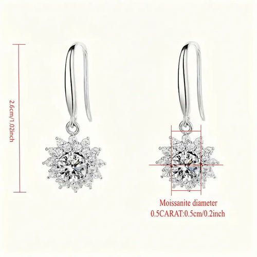 925 Sterling Silver 0.5 carat * 2 Moissanite Sunflower Earrings Sunny Fashion Elegant Female Mother's Day Gift for Mom USA Stock - Hadi Craft