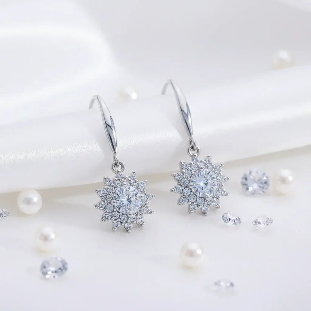 925 Sterling Silver 0.5 carat * 2 Moissanite Sunflower Earrings Sunny Fashion Elegant Female Mother's Day Gift for Mom USA Stock - Hadi Craft