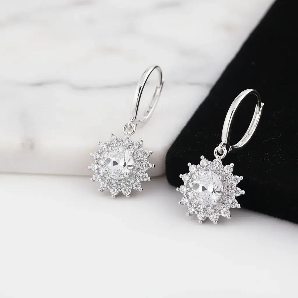 925 Sterling Silver 0.5 carat * 2 Moissanite Sunflower Earrings Sunny Fashion Elegant Female Mother's Day Gift for Mom USA Stock - Hadi Craft