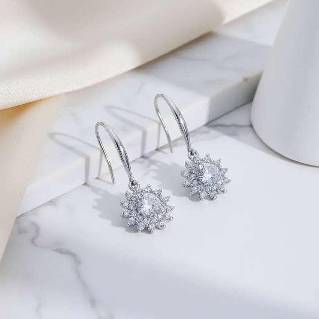 925 Sterling Silver 0.5 carat * 2 Moissanite Sunflower Earrings Sunny Fashion Elegant Female Mother's Day Gift for Mom USA Stock - Hadi Craft