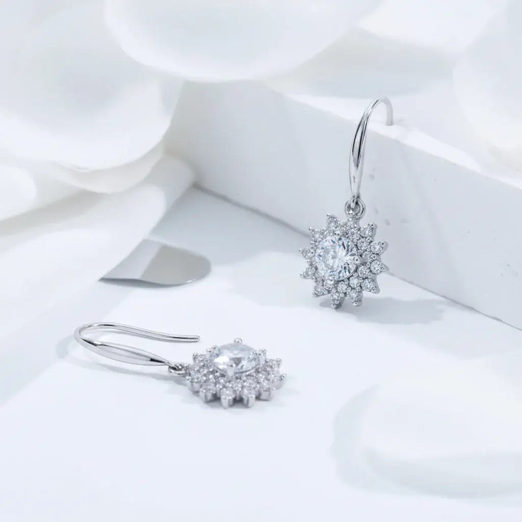 925 Sterling Silver 0.5 carat * 2 Moissanite Sunflower Earrings Sunny Fashion Elegant Female Mother's Day Gift for Mom USA Stock - Hadi Craft