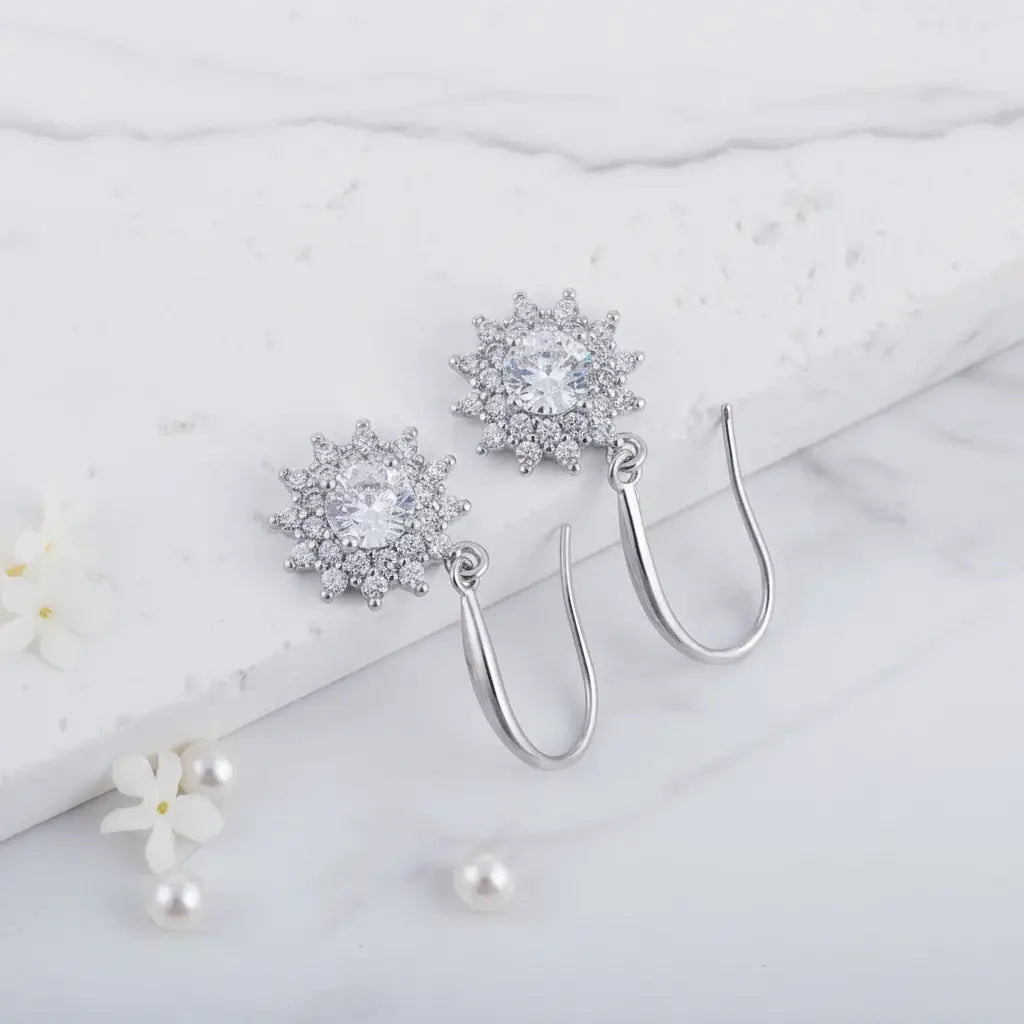 925 Sterling Silver 0.5 carat * 2 Moissanite Sunflower Earrings Sunny Fashion Elegant Female Mother's Day Gift for Mom USA Stock - Hadi Craft