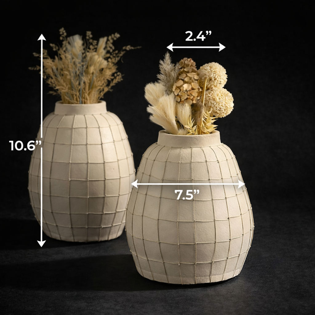 Off-White Large Handmade Terracotta Vase | Contemporary Home Decor Statement Piece (15.5")