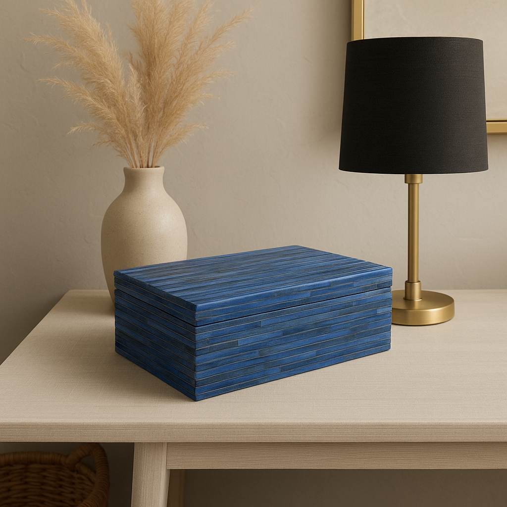 Handcrafted Sky Blue Bone Inlay Decorative Storage Box
