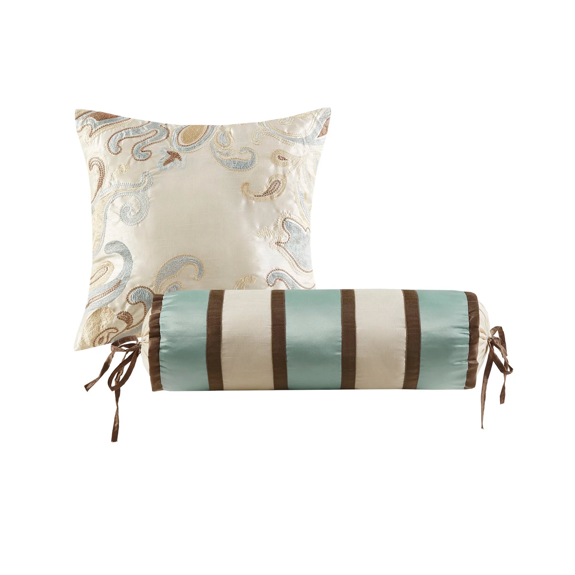 Comforter Set with Cotton Bed Sheets Blue/Brown Queen, 12 Piece