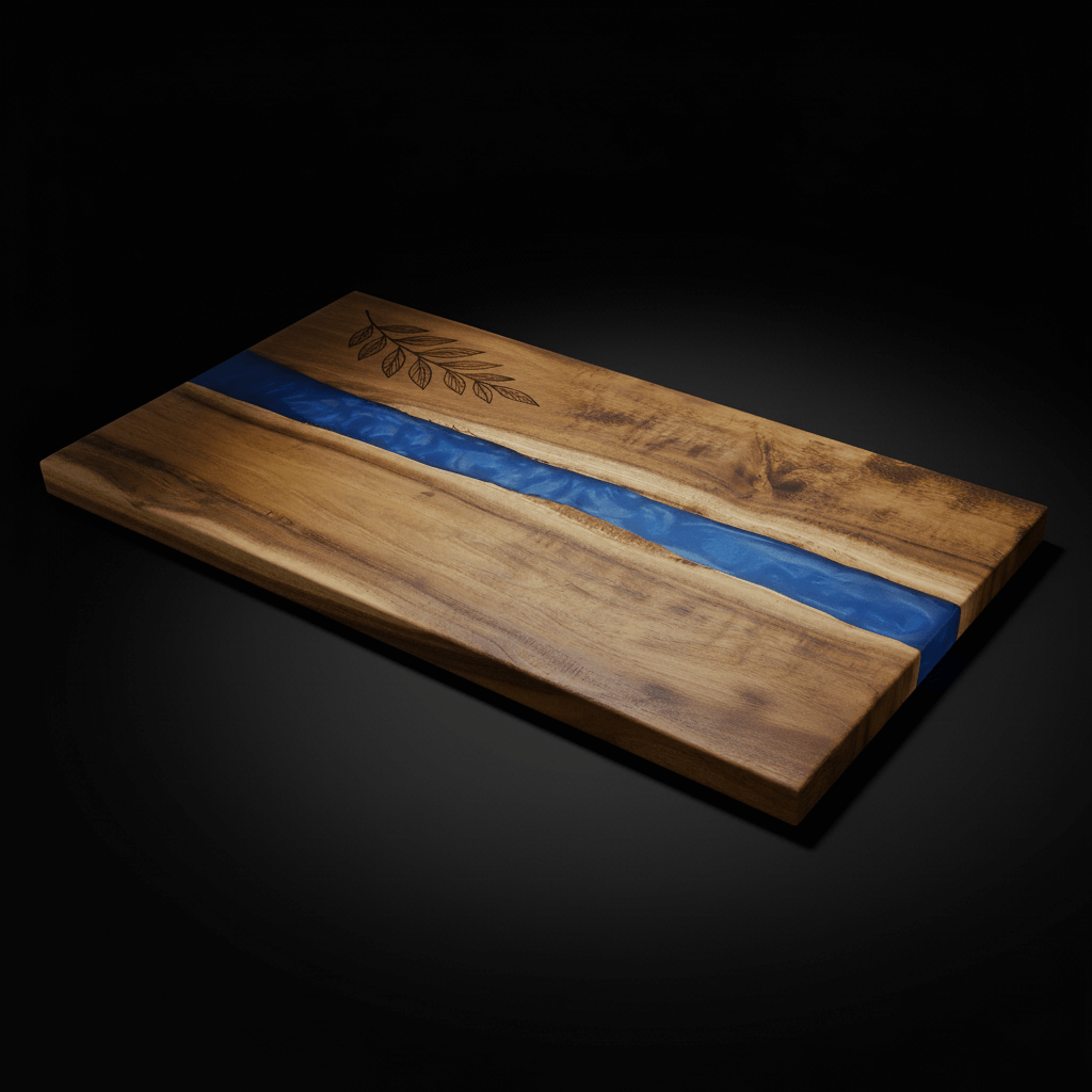 Acacia Wood Serving Board with Blue Pearl Resin | Custom Engraved Charcuterie Board | Personalized Gift for Kitchen & Events - Hadi Craft
