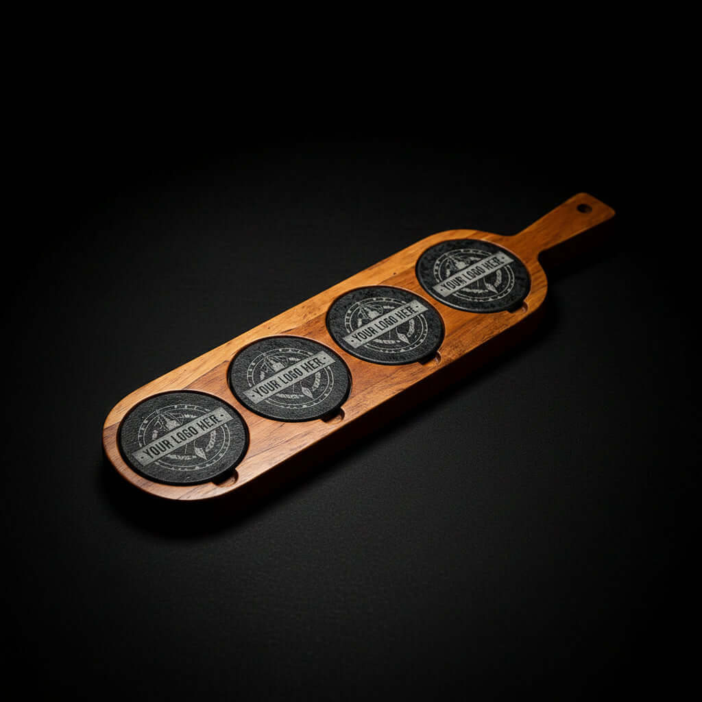 Acacia Wood & Slate Serving Board with Handle – 18×12 Inch Charcuterie & Appetizer Board | Handmade Natural Wood - Hadi Craft