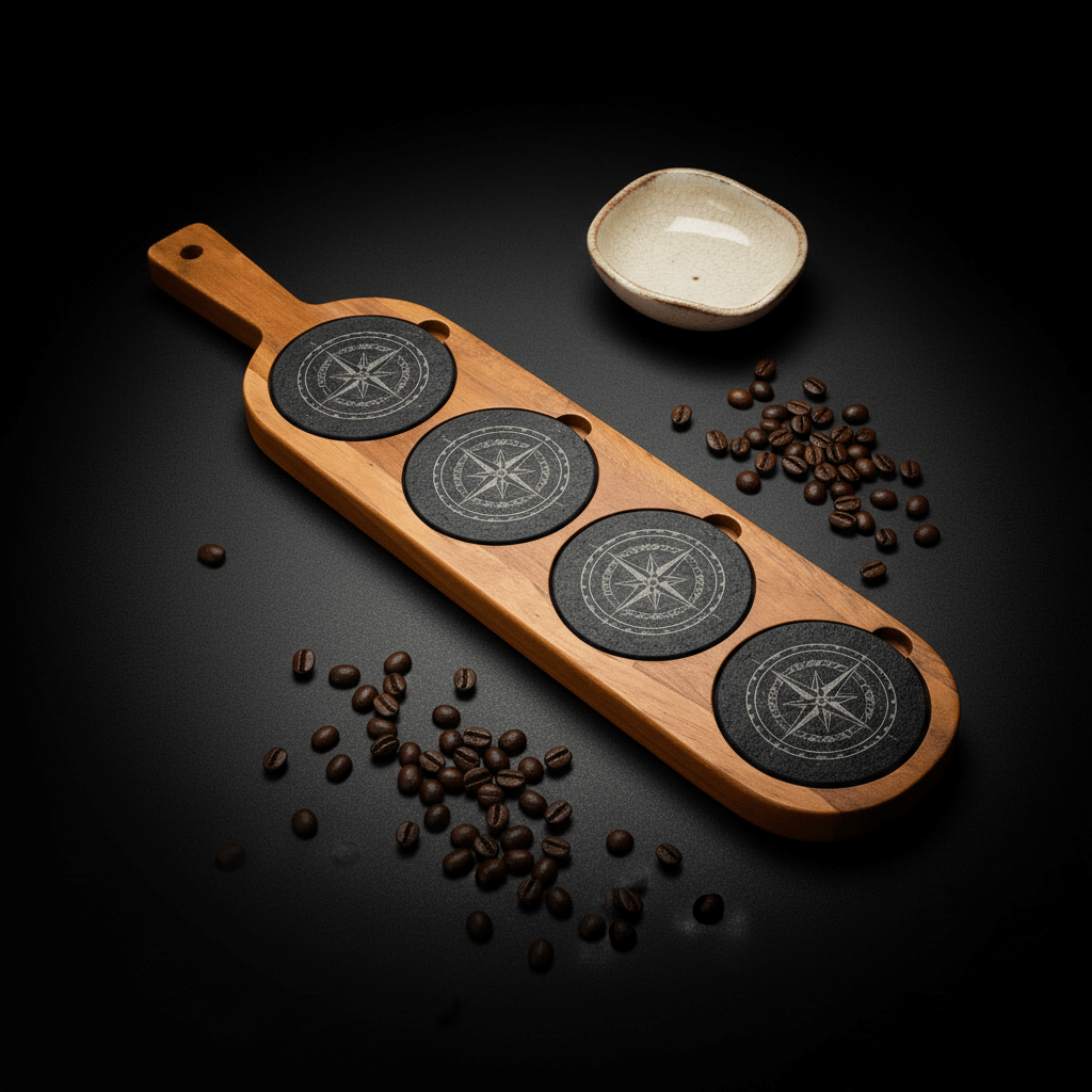 Acacia Wood & Slate Serving Board with Handle – 18×12 Inch Charcuterie & Appetizer Board | Handmade Natural Wood - Hadi Craft