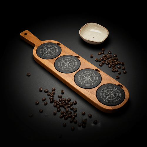 Acacia Wood & Slate Serving Board with Handle – 18×12 Inch Charcuterie & Appetizer Board | Handmade Natural Wood - Hadi Craft