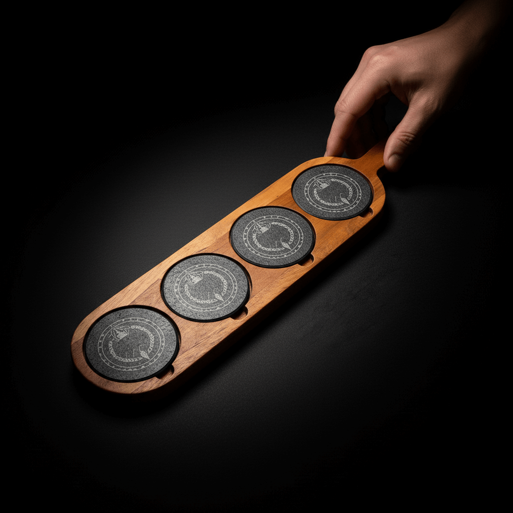 Acacia Wood & Slate Serving Board with Handle – 18×12 Inch Charcuterie & Appetizer Board | Handmade Natural Wood - Hadi Craft