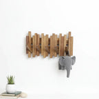 Acacia wood coat rack Wall Mounted with Flip Down Hooks, Entryway - Hadi Craft