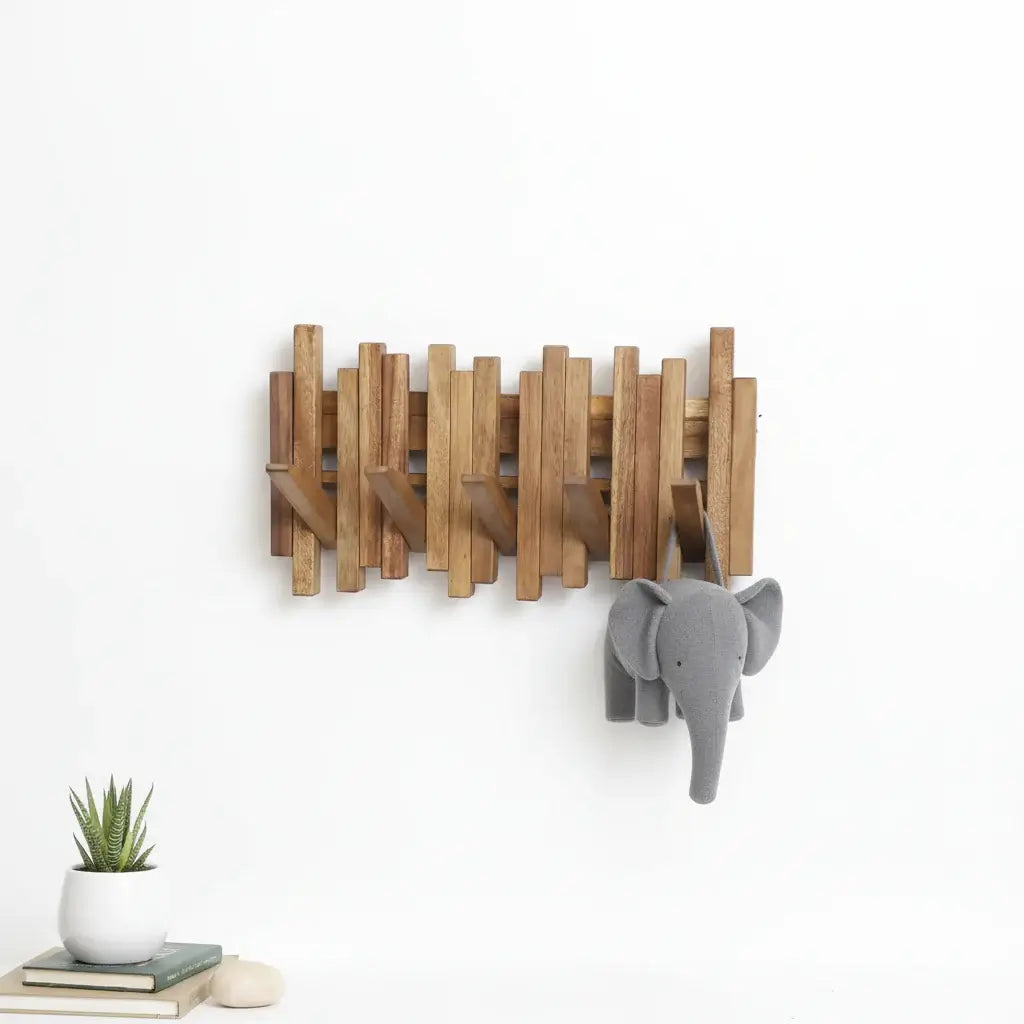 Acacia wood coat rack Wall Mounted with Flip Down Hooks, Entryway - Hadi Craft