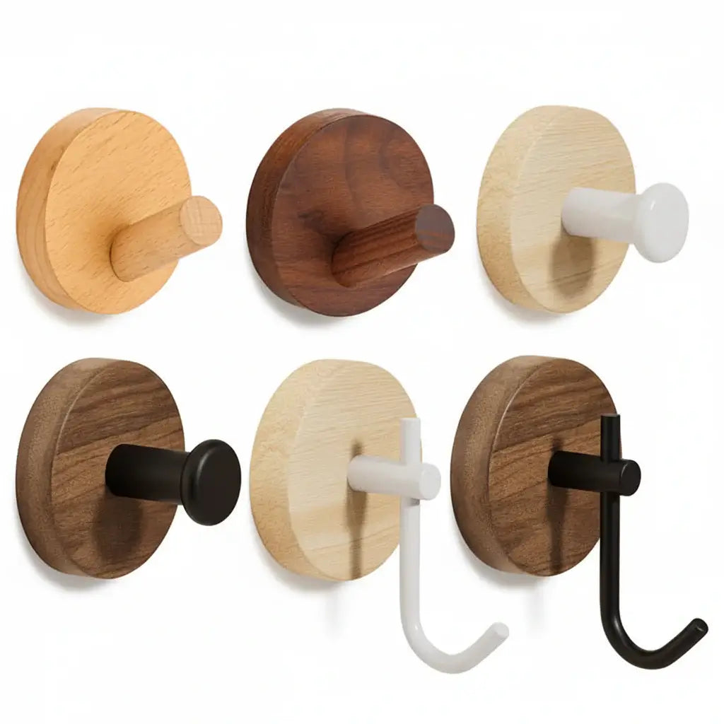 Adhesive Walnut Wood Wall Hook – Modern Bathroom Towel & Coat Hanger - Hadi Craft